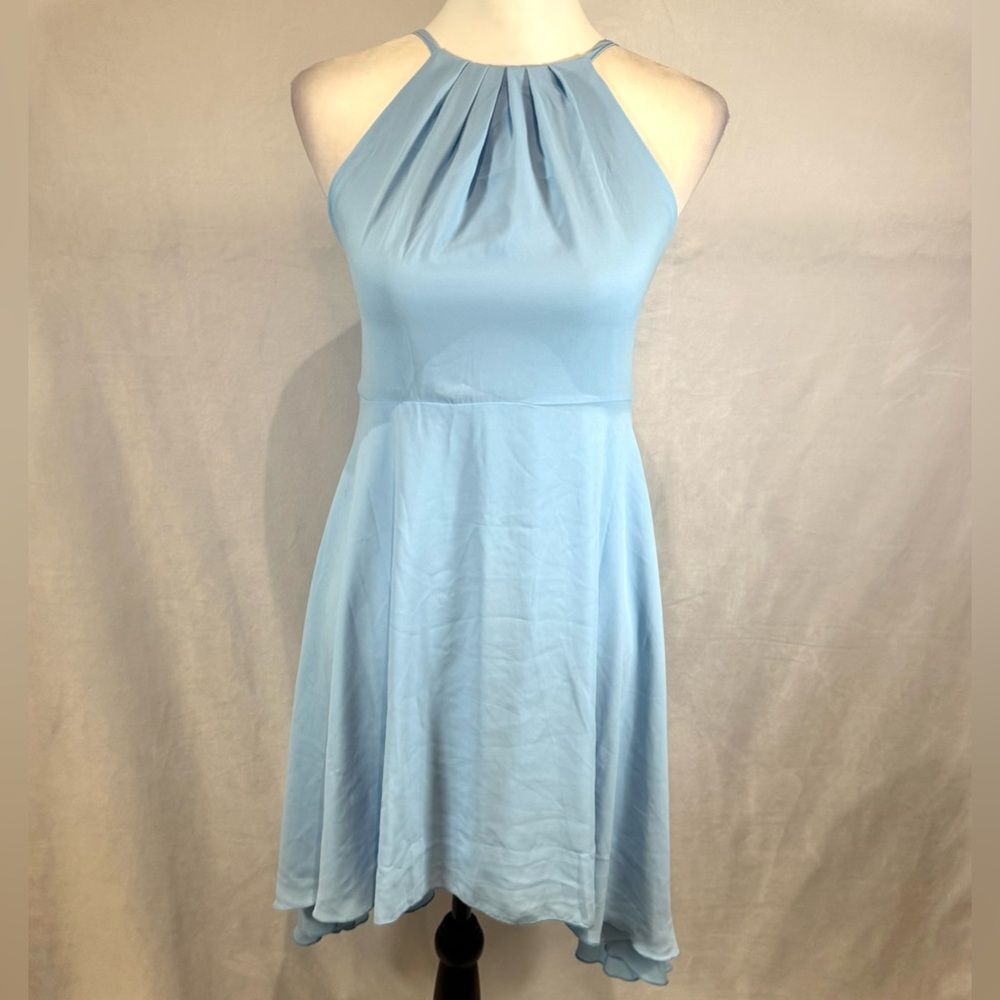 Ice blue flowy pleated chiffon halter dress size small